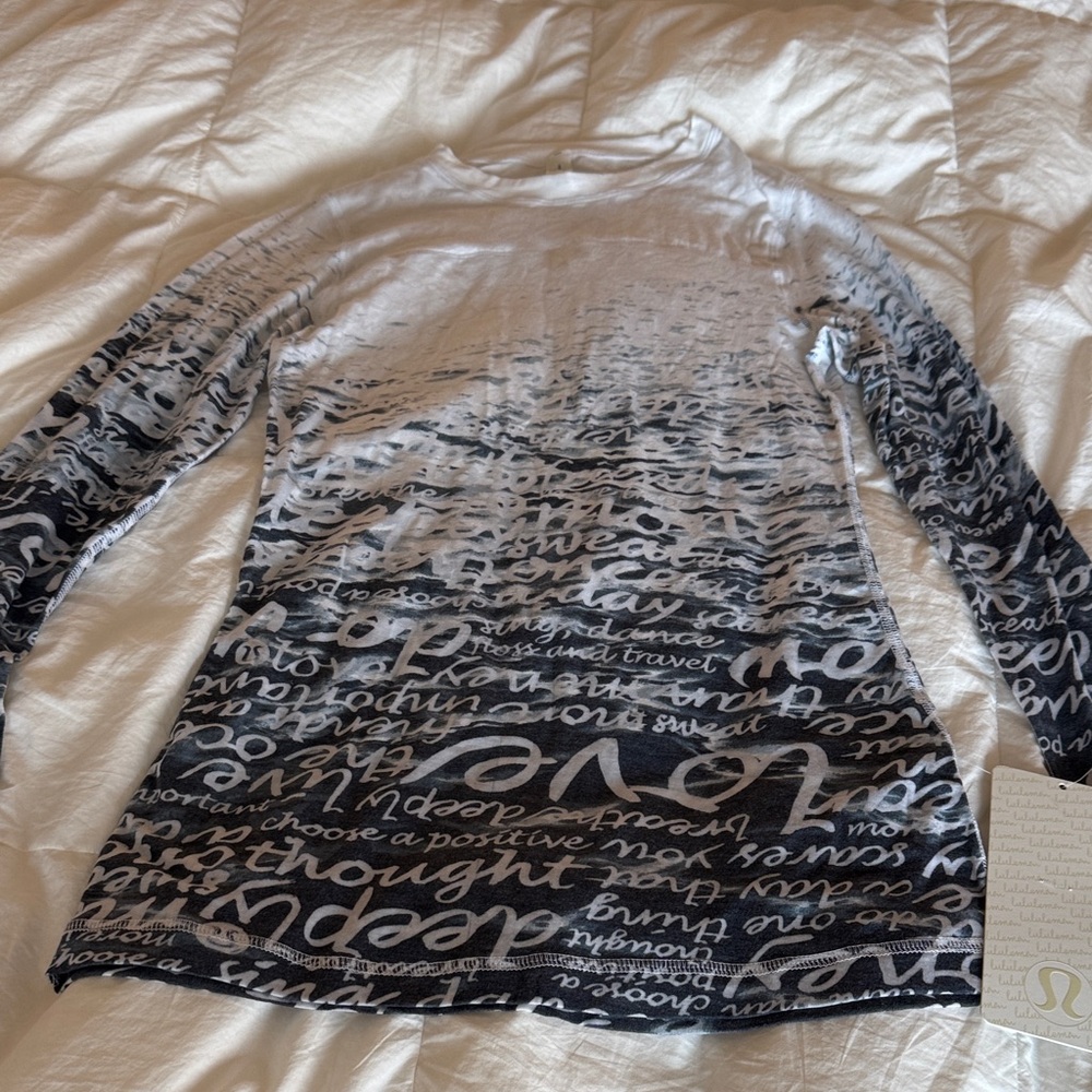 Lululemon Gray, White, and Black Long Sleeve Shirt Manifesto Long Sleeve Shirt